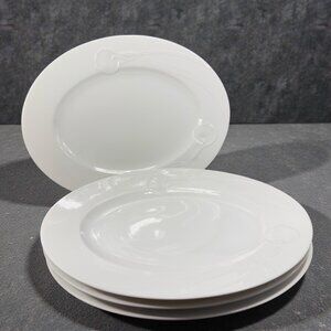 Gustavsberg Classic Flair White Porcelain Oval Dishes Plates Embossed Set 4